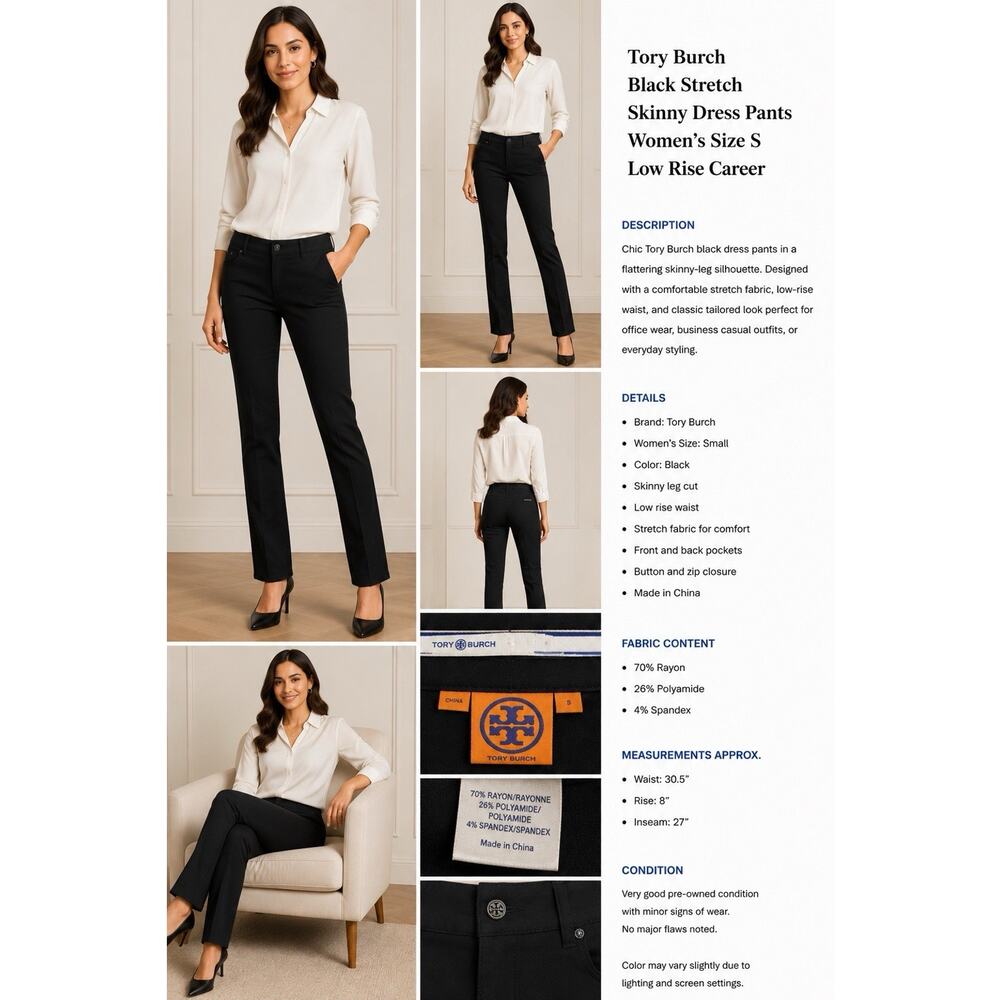 Tory Burch Black Stretch Skinny Dress Pants Women’s Size S Low Rise Career
